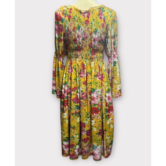 Robert Louis Womens XL Floral Maxi Dress Flowy Smocked Bell Sleeve Feminine - Picture 3 of 9